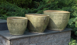 DONICA CERAMICZNA SZKLIWIONA MROZOODPORNA PALAWAN OLIWKOWA KOMPLET 3SZT
