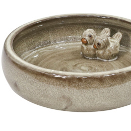 POIDEŁKO KĄPIELSKO DLA PTAKÓW CERAMICZNE SZKLIWIONE SZARE