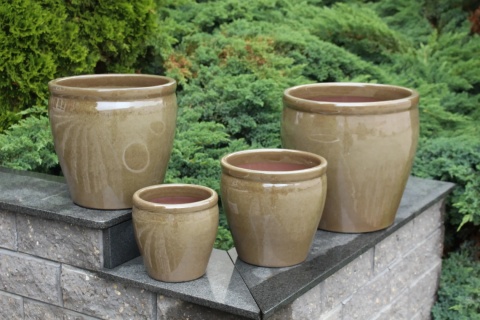 CERAMICZNA DONICA MROZOODPORNA SZKLIWIONA BRĄZOWA OGRODOWA KOMPLET 4SZT CERAMICZNA DONICA MROZOODPORNA SZKLIWIONA BRĄZOWA OGRODOWA KOMPLET 4SZT
