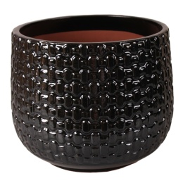 DONICA CERAMICZNA SZKLIWIONA CZARNA H:33,5x40cm OGRODOWA MROZOODPORNA