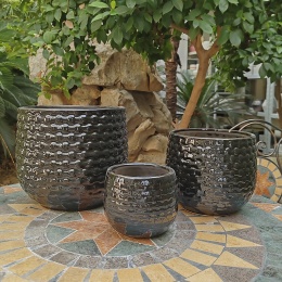 DONICA CERAMICZNA SZKLIWIONA CZARNA H:33,5x40cm OGRODOWA MROZOODPORNA