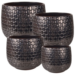 DONICA CERAMICZNA SZKLIWIONA SREBRNA KOMPLET 4SZT OGRODOWA MROZOODPORNA
