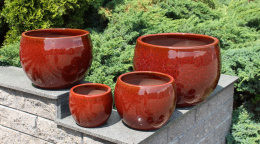 DONICA CERAMICZNA SZKLIWIONA MROZOODPORN CZERWONA H:17x21cm OGRODOWA