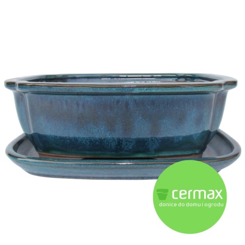 DONICA BONSAI Z PODSTAWKĄ CERAMICZNA SZKLIWIONA TURKUSOWA H:10x21x26,2cm