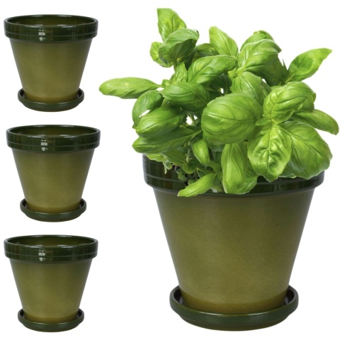 DONICA CERAMICZNA DONICZKA Z PODSTAWKĄ ZIELONA LAZUR BLT DO DOMU KOMPLET 4SZT