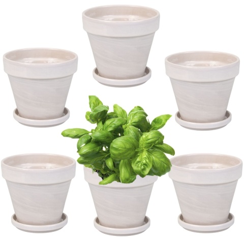 DONICA CERAMICZNA DONICZKA Z PODSTAWKĄ GRANIT LAZUR BLT DO DOMU KOMPLET 6SZT