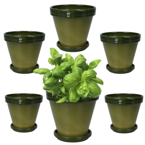 DONICA CERAMICZNA DONICZKA Z PODSTAWKĄ ZIELONA LAZUR BLT DO DOMU KOMPLET 6SZT