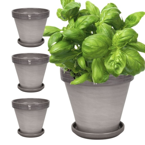 DONICA CERAMICZNA DONICZKA Z PODSTAWKĄ SZARA LAZUR BLT DO DOMU KOMPLET 4SZT