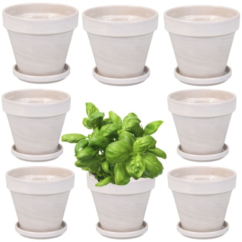 DONICA CERAMICZNA DONICZKA Z PODSTAWKĄ GRANIT LAZUR BLT DO DOMU KOMPLET 8SZT