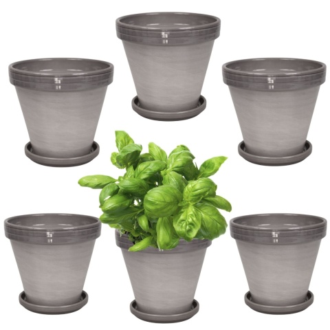 DONICA CERAMICZNA DONICZKA Z PODSTAWKĄ SZARA LAZUR BLT DO DOMU KOMPLET 6SZT