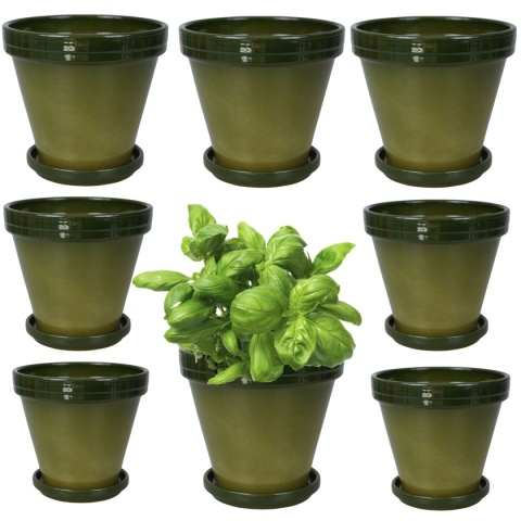 DONICA CERAMICZNA DONICZKA Z PODSTAWKĄ ZIELONA LAZUR BLT DO DOMU KOMPLET 8SZT