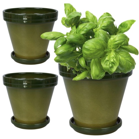 DONICA CERAMICZNA DONICZKA Z PODSTAWKĄ ZIELONY LAZUR