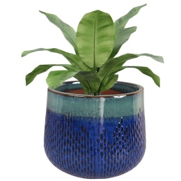 DONICA CERAMICZNA SZKLIWIONA 26x23,5 MROZOODPORNA BICOLOR OGRODOWA NIEBIESKA