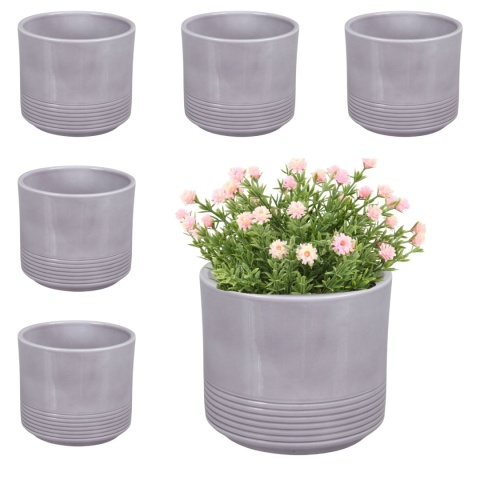 OSŁONKA CERAMICZNA KOMPLET 6SZT 11x12,5 SZARA LAZUR CYLINDER RILLE