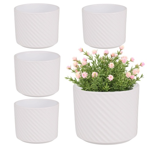 OSŁONKA NA DONICZKĘ DONICA CERAMICZNA OKRĄGŁA BIAŁA KOMPLET 5SZT