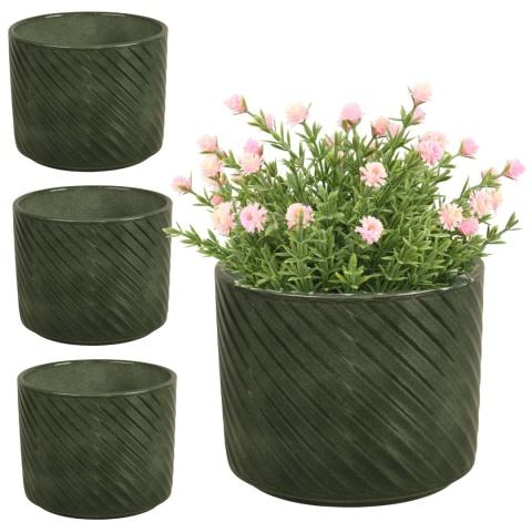 OSŁONKA NA DONICZKĘ DONICA CERAMICZNA OKRĄGŁA ZIELONA KOMPLET 4SZT 14,5x16,5