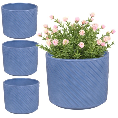 OSŁONKA NA DONICZKĘ DONICA CERAMICZNA OKRĄGŁA NIEBIESKA KOMPLET 4SZT 14,5x16,5