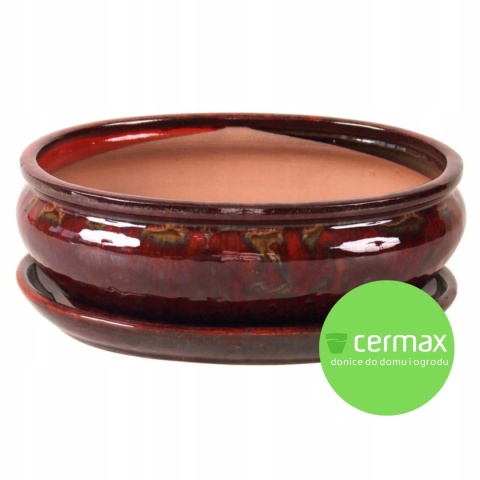 DONICA BONSAI Z PODSTAWKĄ CERAMICZNA SZKLIWIONA CZERWONA H:8,5x16,5x21,2cm