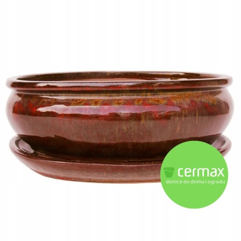DONICA BONSAI Z PODSTAWKĄ CERAMICZNA SZKLIWIONA CZERWONA H:8,5x16,5x21,2cm