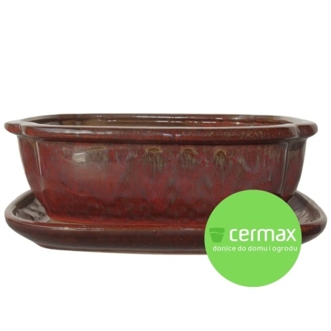 DONICA BONSAI Z PODSTAWKĄ CERAMICZNA SZKLIWIONA CZERWONA H:8,8x17x21,5cm