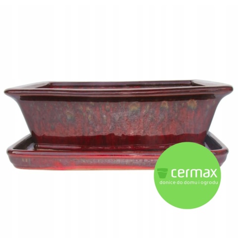 DONICA BONSAI Z PODSTAWKĄ CERAMICZNA SZKLIWIONA CZERWONA H:9,5x21x27cm