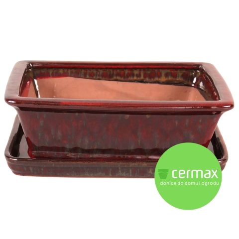 DONICA BONSAI Z PODSTAWKĄ CERAMICZNA SZKLIWIONA CZERWONA H:9,5x21x27cm