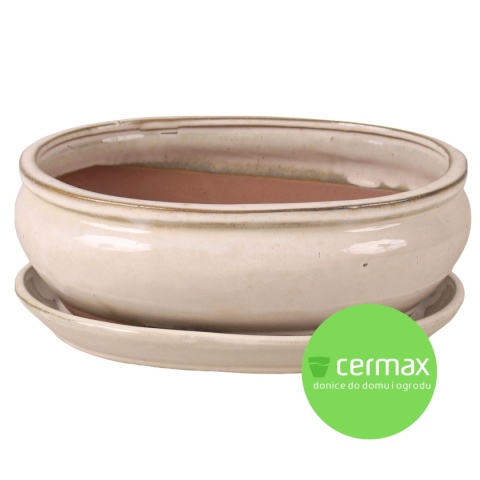 DONICA BONSAI Z PODSTAWKĄ CERAMICZNA SZKLIWIONA KREMOWA H:10x20,8x25,5cm