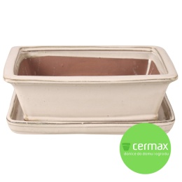 DONICA BONSAI Z PODSTAWKĄ CERAMICZNA SZKLIWIONA KREMOWA H:9,5x21x27cm