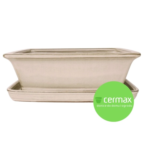 DONICA BONSAI Z PODSTAWKĄ CERAMICZNA SZKLIWIONA KREMOWA H:9,5x21x27cm