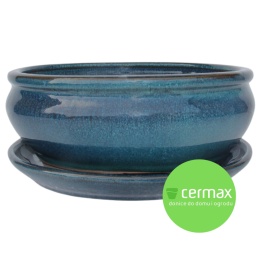 DONICA BONSAI Z PODSTAWKĄ CERAMICZNA SZKLIWIONA TURKUSOWA H:10x20,8x25,5cm