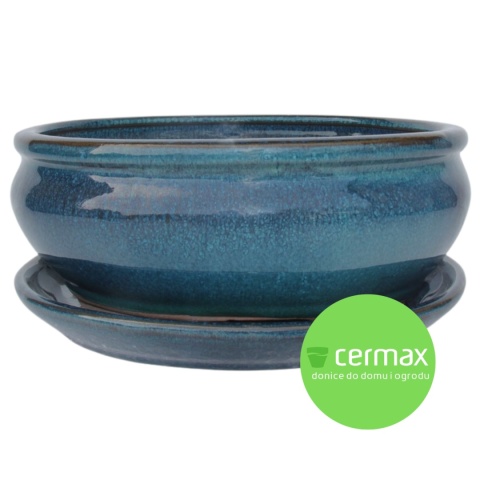 DONICA BONSAI Z PODSTAWKĄ CERAMICZNA SZKLIWIONA TURKUSOWA H:10x20,8x25,5cm