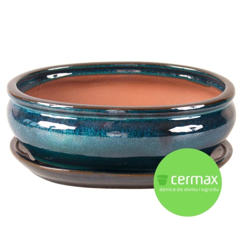 DONICA BONSAI Z PODSTAWKĄ CERAMICZNA SZKLIWIONA TURKUSOWA H:10x20,8x25,5cm