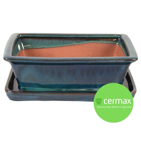 DONICA BONSAI Z PODSTAWKĄ CERAMICZNA SZKLIWIONA TURKUSOWA H:9x17x21,2cm