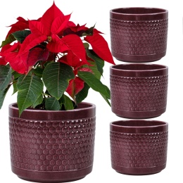 OSŁONKA DONICZKA CERAMICZNA BORDOWA ŚWIĄTECZNA 16,5X14,5 KOMPLET 4 SZT.