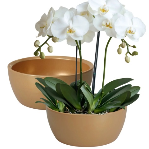 OSŁONKA MISA CERAMICZNA DONICA ZŁOTA ZESTAW 2 SZTUK 9,5x22,5cm