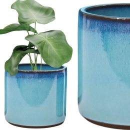 DONICA CERAMICZNA MROZOODPORNA SZKLIWIONA BŁĘKITNA H:21,5x24,5cm