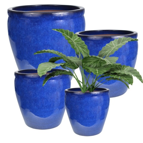DONICA CERAMICZNA MROZOODPORNA SZKLIWIONA NIEBIESKA OGRODOWA KOMPLET 3 SZTUK