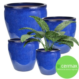 DONICA CERAMICZNA MROZOODPORNA SZKLIWIONA NIEBIESKA OGRODOWA KOMPLET 3 SZTUK