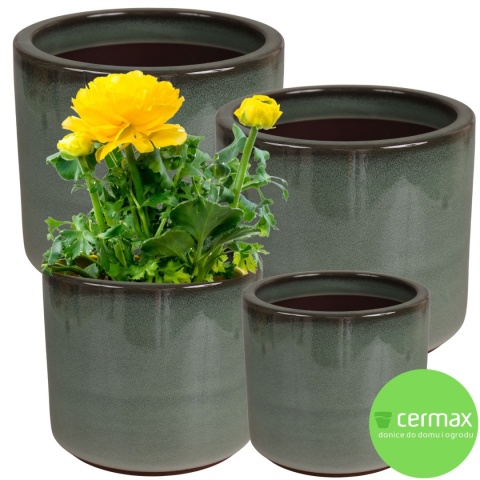 DONICA CERAMICZNA MROZOODPORNA SZKLIWIONA ZIELONA KOMPLET 4SZT
