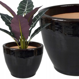 DONICA CERAMICZNA SZKLIWIONA CZARNA MROZOODPORNA H:18x22cm