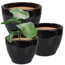 DONICA CERAMICZNA SZKLIWIONA CZARNA MROZOODPORNA KOMPLET 3SZT.