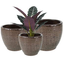 DONICA CERAMICZNA SZKLIWIONA CZARNY ANTYK MROZOODPORNA KOMPLET 3SZT