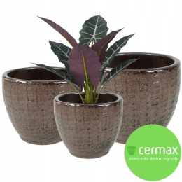 DONICA CERAMICZNA SZKLIWIONA CZARNY ANTYK MROZOODPORNA KOMPLET 3SZT