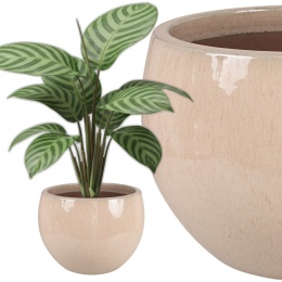 DONICA CERAMICZNA SZKLIWIONA DUŻA MROZOODPORNA BEŻOWA OGRODOWA 38x27 cm