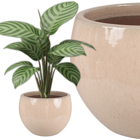 DONICA CERAMICZNA SZKLIWIONA DUŻA MROZOODPORNA BEŻOWA OGRODOWA 38x27 cm