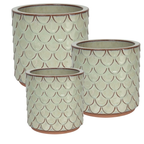 DONICA CERAMICZNA SZKLIWIONA ZIELONA MROZOODPORNA OGRODOWA KOMPLET 3SZT