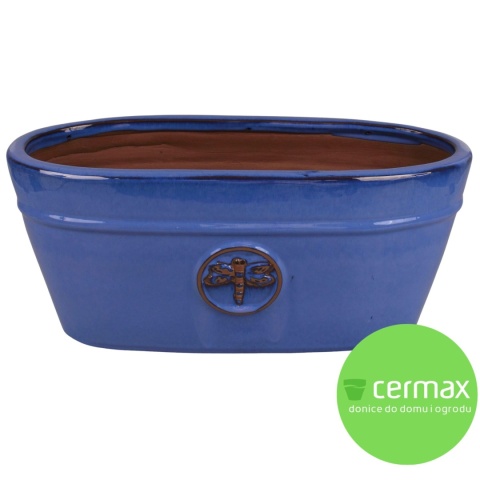 DONICA SZKLIWIONA CERAMICZNA MROZOODPORNA OWALNA KORYTKO NIEBIESKA 32x15,5x14,5cm