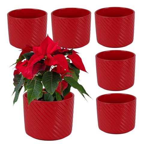 OSŁONKA DONICZKA CERAMICZNA CZERWONA 11x12,5CM KOMPLET 6 SZT.