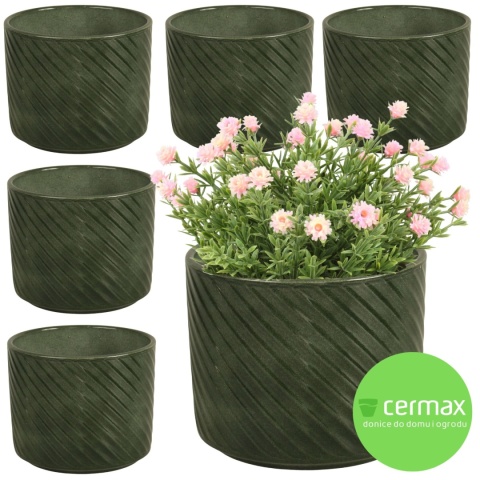 OSŁONKA NA DONICZKĘ DONICA CERAMICZNA OKRĄGŁA ZIELONA KOMPLET 6SZT 11x12,5cm