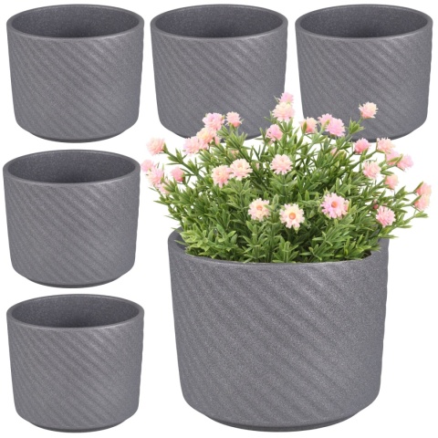 OSŁONKA NA DONICZKĘ DONICA CERAMICZNA OKRĄGŁA GRAFITOWA KOMPLET 6SZT 11x12,5cm